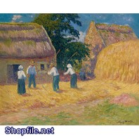 TSD3636 - Tranh sơn dầu người dân phơi lúa